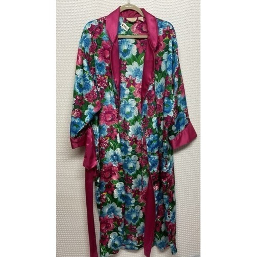 Victoria's Secret Gold Label Pink/Blue Floral Belted Long Robe Women PS Malaysia